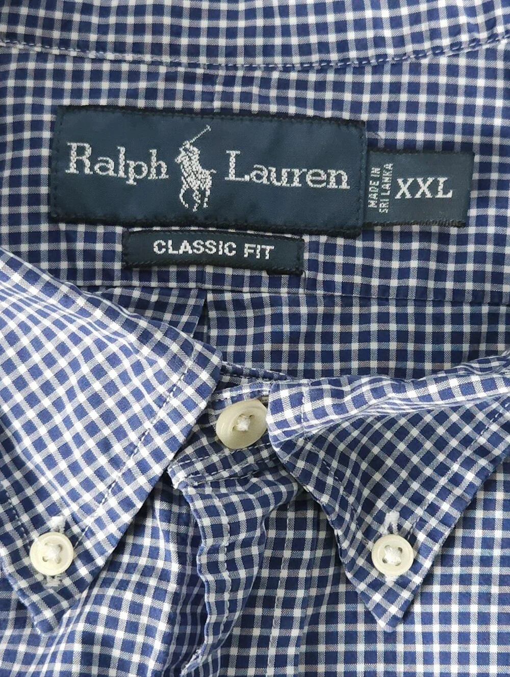 Ralph Lauren Shirt Mens XXL Blue Gingham Check Classic Fit Button Down Down